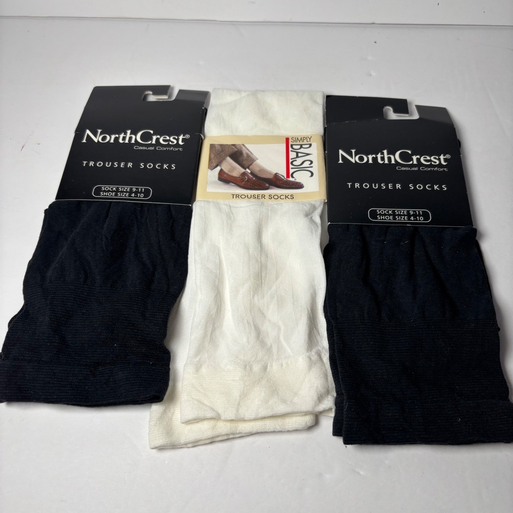 NorthCrest Mens Trouser Socks 2 Pair Black 1‎ Pair White Sock Size 9 11